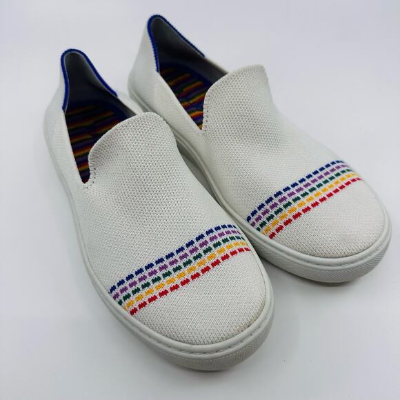 Rothy’s The Kids Sneaker US 4 White Rainbow Round Toe Slip On Shoes Unisex Flat - Picture 2 of 11